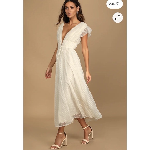 Lulus Dresses & Skirts - Lulu's Yours Evermore Cream Swiss Dot Ruffled Midi Dress XS